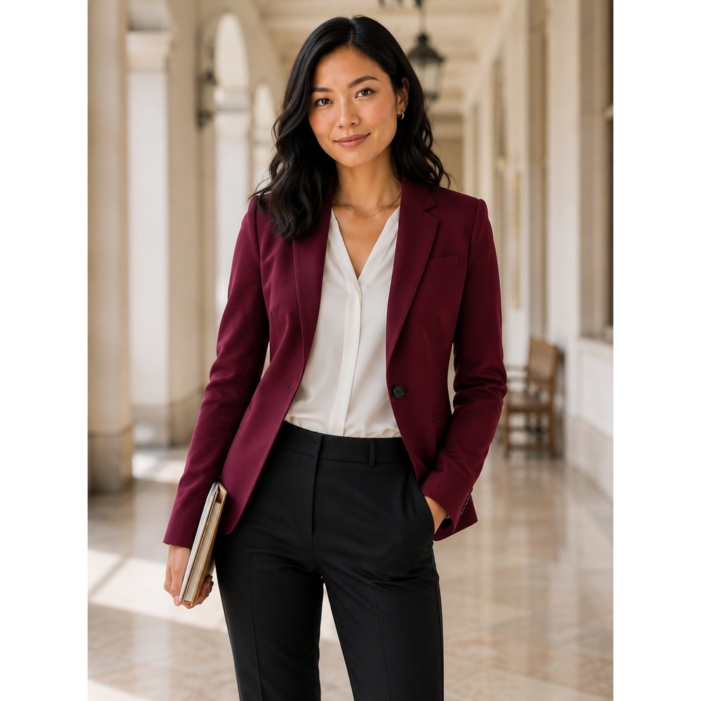 Banana Republic Factory Brushed Twill Blazer One Button‎ Tailored Beet Root 8